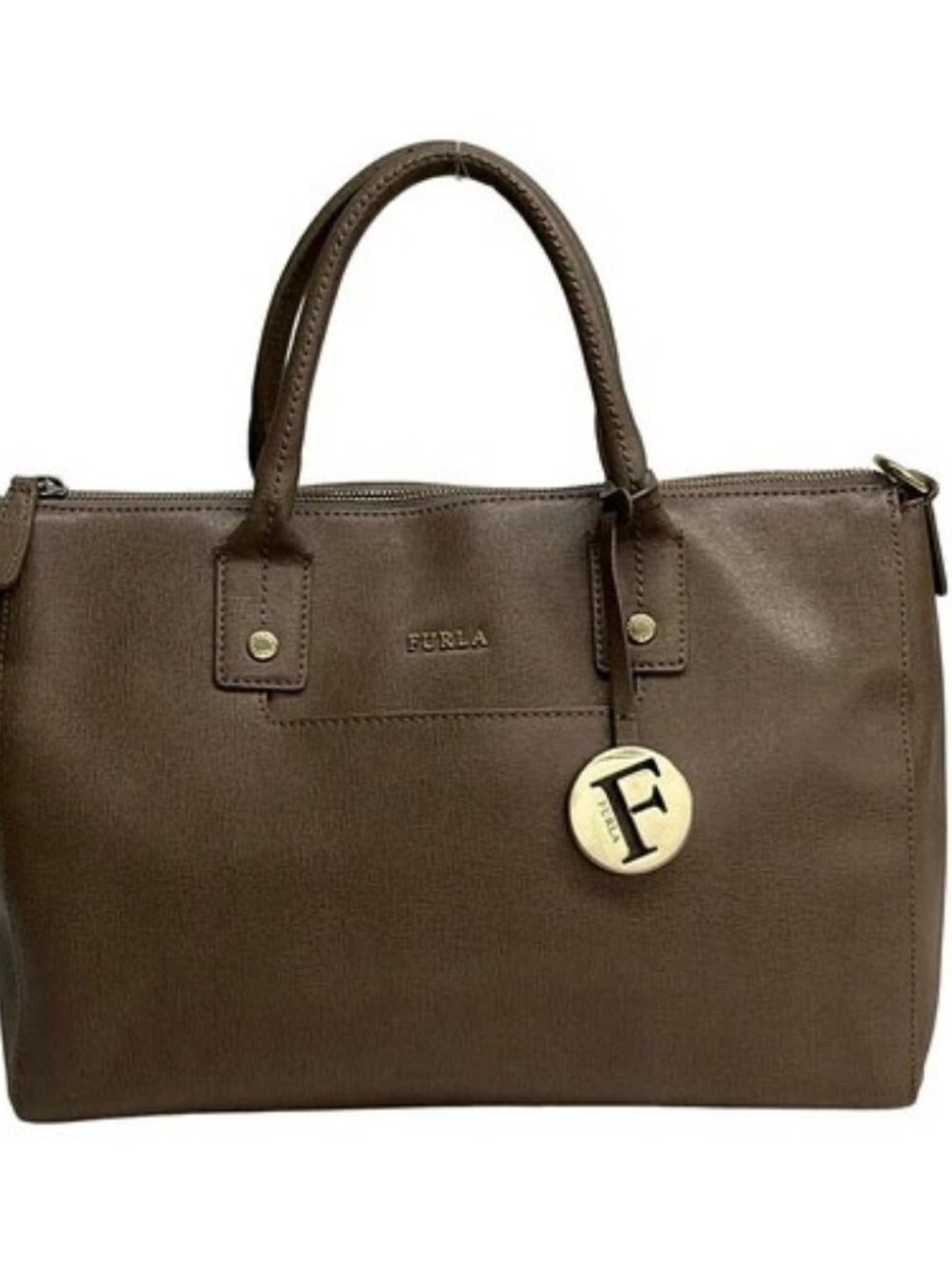 FURLA Gray Beige Leather Handbag